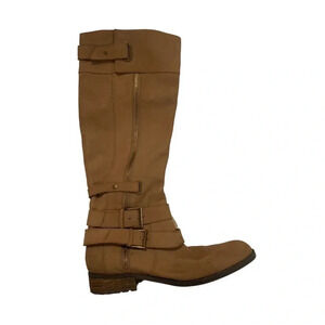 Rachel Roy Knee High Tan Double Strap Leather Boots  8.5